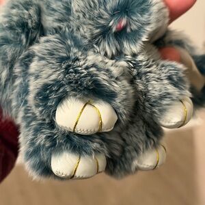 Plush Blue-Gray Furry Toy bunny authentic Keychain with Gold-Trimmed Toes